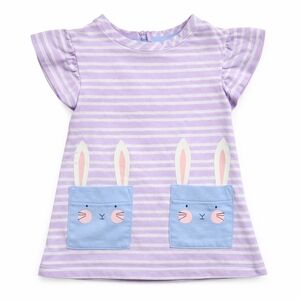 Cat & Jack Baby Girl Bunny Easter Dress 12M | Purple Striped Flutter Sleeve